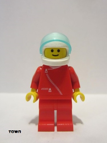 lego 1991 mini figurine zip009 Citizen Jacket with Zipper - Red, Red Legs, White Helmet, Trans-Light Blue Visor 