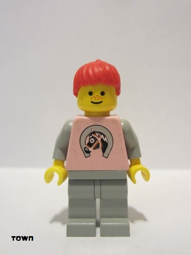 lego 1992 mini figurine par015 Citizen Horse Logo - Light Gray Legs, Red Ponytail Hair 