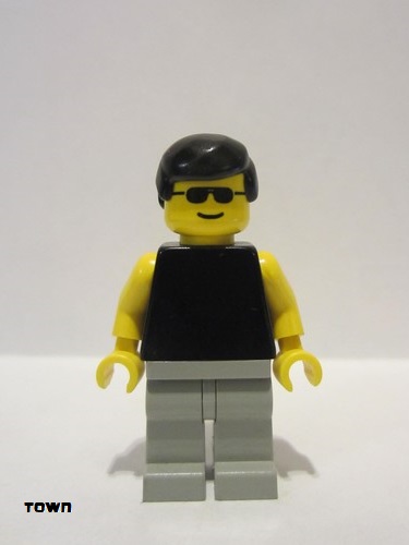 lego 1992 mini figurine pln013 Citizen Plain Black Torso with Yellow Arms, Light Gray Legs, Sunglasses, Black Male Hair 