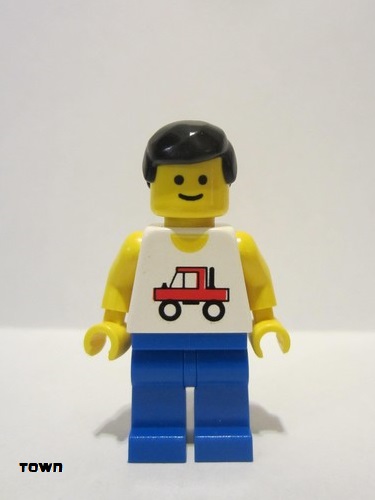 lego 1993 mini figurine trn035 Trucker Blue Legs, Black Male Hair 