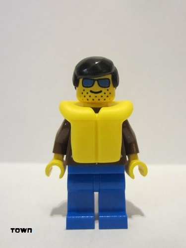 lego 1994 mini figurine jbr006 Citizen Jacket Brown - Blue Legs, Black Male Hair, Life Jacket 