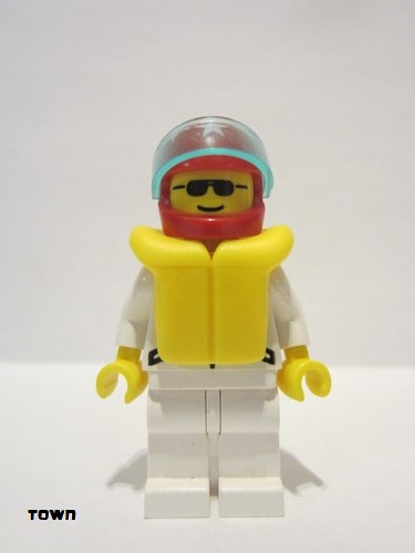 lego 1996 mini figurine jstr002 Citizen Jacket 2 Stars White - White Legs, Red Helmet 7 White Stars, Trans-Light Blue Visor 