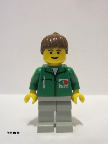 lego 1996 mini figurine oct008 Octan Green Jacket with Pen, Light Gray Legs, Brown Ponytail Hair 