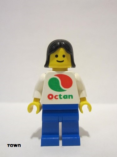 lego 1996 mini figurine oct010 Octan White Logo, Blue Legs, Black Female Hair 