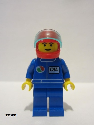 lego 1996 mini figurine oct018 Octan Blue Oil, Blue Legs, Red Helmet, Trans-Light Blue Visor 