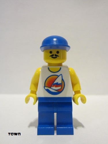 lego 1996 mini figurine par033 Surfboard on Ocean Blue Legs, Blue Cap 