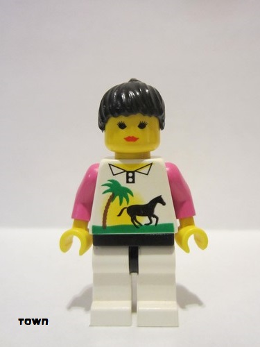 lego 1996 mini figurine trn012 Citizen Horse and Palm - White Legs, Black Ponytail Hair, Black Hips 