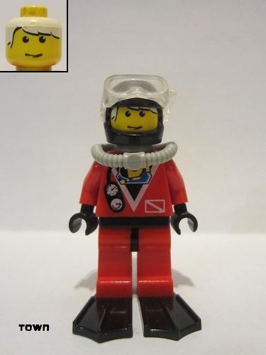 LEGO Minifigure RED Headgear Helmet w TRANS BLUE Visor Scuba Diver Mask 