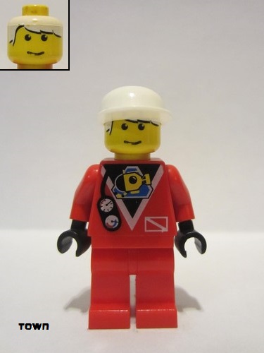 lego 1997 mini figurine div020 Divers Red Diver 2, White Cap 