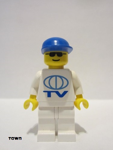 lego 1997 mini figurine ext011 Citizen TV Logo Large Pattern, White Legs, Blue Cap 