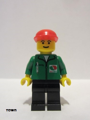 lego 1997 mini figurine oct020 Octan Green Jacket with Pen, Black Legs, Red Cap 