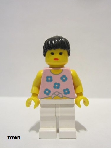 lego 1997 mini figurine par003 Citizen Blue Flowers - White Legs, Black Ponytail Hair 