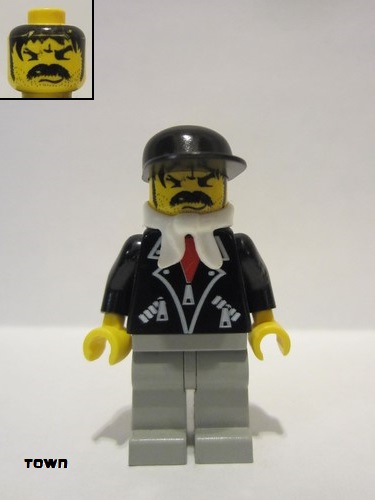 lego 1998 mini figurine trn087 Citizen Leather Jacket with Zippers - Light Gray Legs, Black Cap, Bandana 