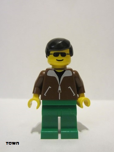 lego 1998 mini figurine twn013 Citizen Jacket Brown - Green Legs, Black Male Hair 