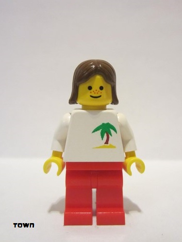 lego 1998 mini figurine twn043 Citizen Palm Tree - Red Legs, Brown Female Hair 