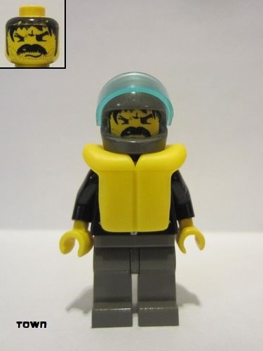 lego 1999 mini figurine lea007 Citizen Leather Jacket with Zippers - Dark Gray Legs and Helmet, Life Jacket 