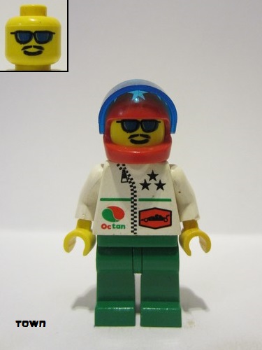 lego 1999 mini figurine oct042 Octan Stars, Green Legs, Red Helmet 7 White Stars, Trans-Dark Blue Visor 