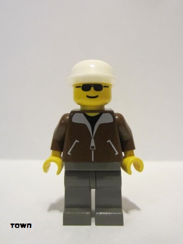 lego 1999 mini figurine trn095 Citizen Jacket Brown - Dark Gray Legs, White Cap 