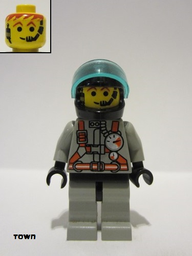 lego 2000 mini figurine twn038 Fire - City Center 2 Light Gray Legs with Black Hips, Black Helmet 