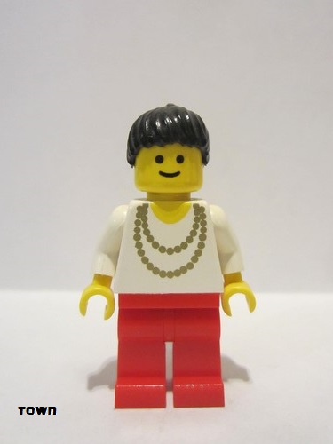 lego 2002 mini figurine trn077 Citizen Necklace Gold - Red Legs, Black Ponytail Hair 