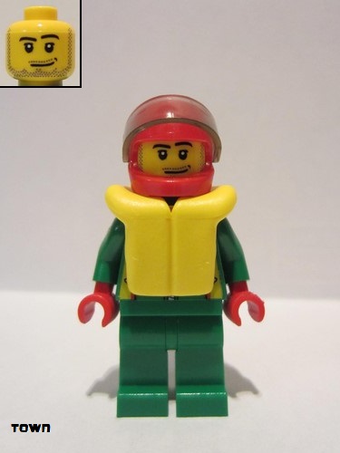 lego 2005 mini figurine cty0001 Octan Green Jacket with Pockets, Smirk and Stubble Beard, Life Jacket 