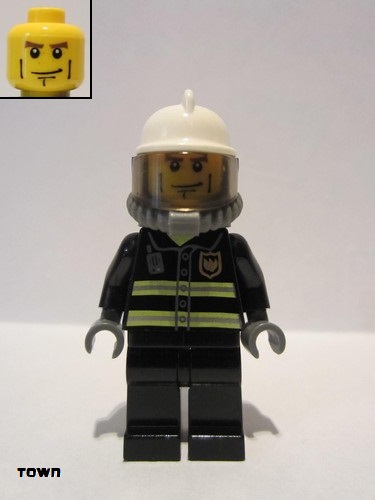 lego 2005 mini figurine cty0024 Fire Reflective Stripes, Black Legs, White Fire Helmet, Breathing Neck Gear with Airtanks 