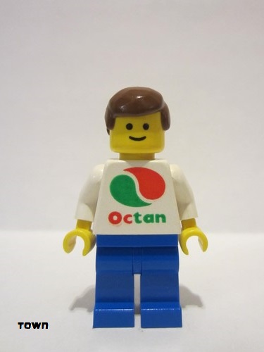 lego 2005 mini figurine oct047 Octan White Logo, Blue Legs, Reddish Brown Male Hair 