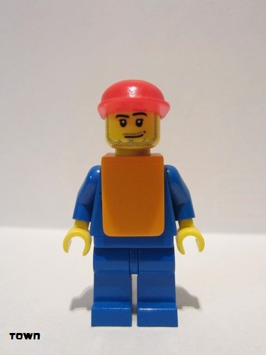 lego 2006 mini figurine air023 Airport Blue 3 Button Jacket & Tie, Red Cap, Blue Legs, Orange Vest 