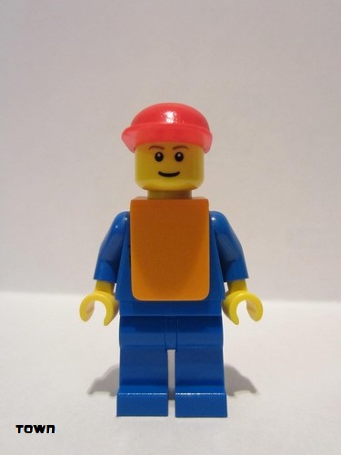 lego 2006 mini figurine air034 Airport Blue 3 Button Jacket & Tie, Red Cap, Blue Legs, Orange Vest, Eyebrows 