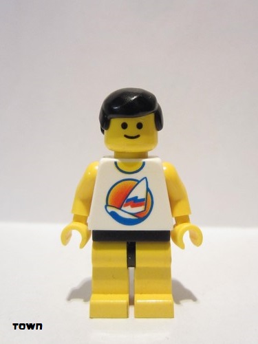 lego 2006 mini figurine par058 Surfboard on Ocean Yellow Legs, Black Male Hair 
