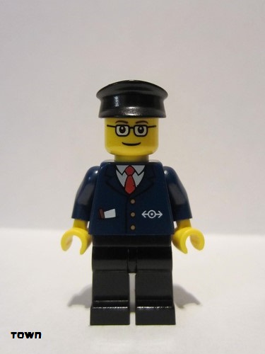 lego 2006 mini figurine trn128 Citizen Dark Blue Suit with Train Logo, Black Legs, Black Hat 