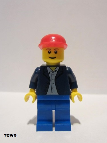 lego 2006 mini figurine twn035 Citizen Dark Blue Jacket, Light Blue Shirt, Blue Legs, Red Cap 