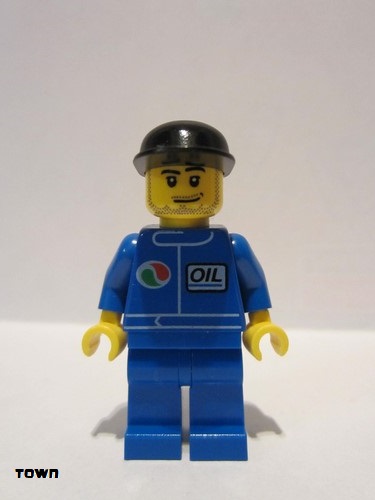 lego 2007 mini figurine oct060 Octan Blue Oil, Blue Legs, Black Cap, Smirk and Stubble Beard 