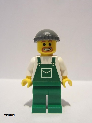 lego 2007 mini figurine ovr027 Citizen Overalls Green with Pocket, Green Legs, Dark Bluish Gray Knit Cap, Beard 