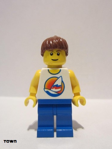 lego 2007 mini figurine par062 Surfboard on Ocean Blue Legs, Reddish Brown Ponytail Hair 