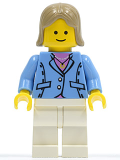 lego 2007 mini figurine twn040 Citizen Medium Blue Jacket, White Legs, Dark Tan Female Hair 