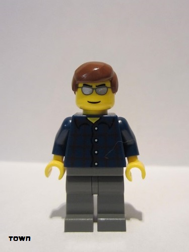 lego 2008 mini figurine cty0103 Citizen Plaid Button Shirt, Dark Bluish Gray Legs, Reddish Brown Male Hair, Silver Sunglasses 