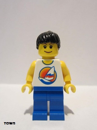 lego 2008 mini figurine par063 Surfboard on Ocean Blue Legs, Black Ponytail Hair 