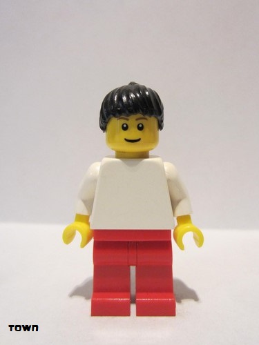 lego 2008 mini figurine pln157a Citizen Plain White Torso with White Arms, Red Legs, Black Ponytail 