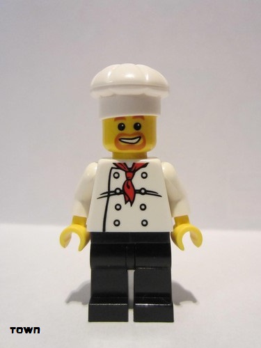 lego 2009 mini figurine chef018 Chef White Torso with 8 Buttons, Black Legs, Beard around Mouth 