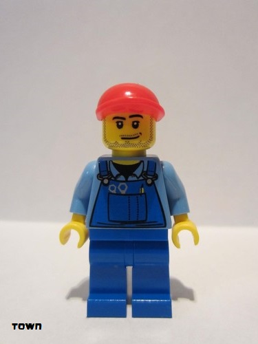 lego 2009 mini figurine cty0134a Farm Hand Blue Overalls, Short Bill Cap 