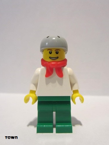 lego 2009 mini figurine cty0156 Citizen Plain White Torso with White Arms, Green Legs, Helmet and Scarf 