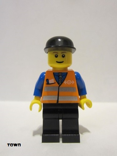 lego 2009 mini figurine trn147 Citizen Orange Vest with Safety Stripes - Black Legs, Black Cap 