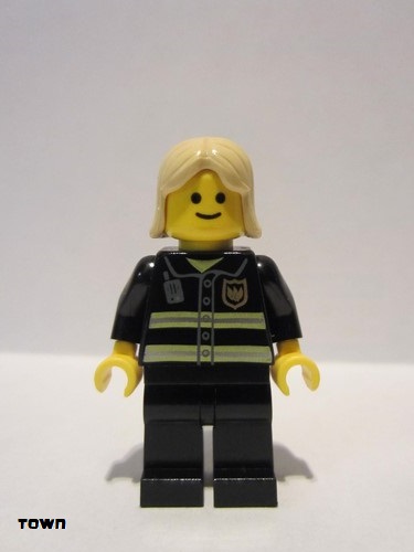 lego 2009 mini figurine twn093 Fire Reflective Stripes, Black Legs, Tan Female Hair 