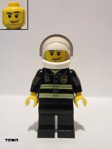 lego 2010 mini figurine cty0166 Fire Reflective Stripes, Black Legs, White Standard Helmet, Trans-Black Visor, Stubble Beard and Moustache, Smirk and Stubble Beard 