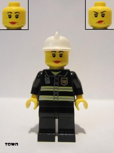 lego 2011 mini figurine cty0120 Fire Reflective Stripes, Black Legs, White Fire Helmet, Female 