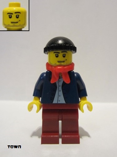 lego 2011 mini figurine twn148 Citizen Dark Blue Jacket, Light Blue Shirt, Dark Red Legs, Red Bandana, Black Knit Cap 