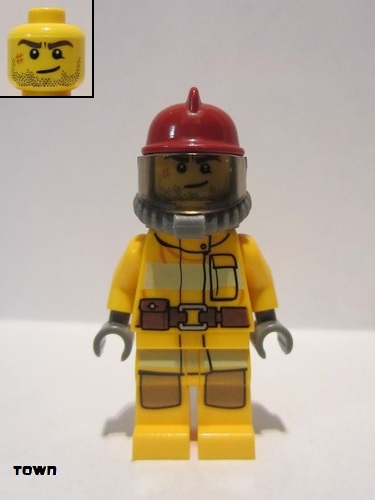 lego 2012 mini figurine cty0287 Fire Bright Light Orange Fire Suit with Utility Belt, Dark Red Fire Helmet, Yellow Airtanks 