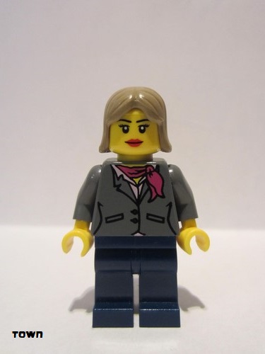 lego 2012 mini figurine cty0329 Citizen Dark Bluish Gray Jacket with Magenta Scarf, Dark Blue Legs, Dark Tan Female Hair 