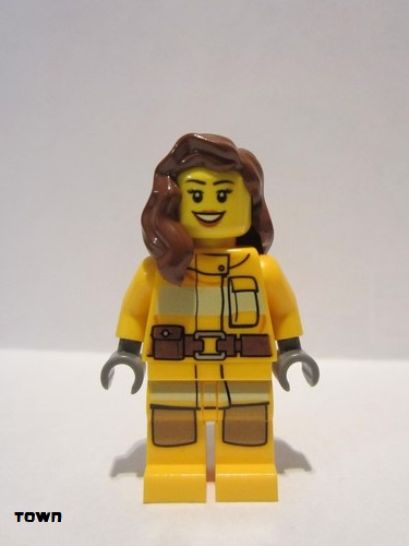 lego 2012 mini figurine cty0337 Fire Bright Light Orange Fire Suit with Utility Belt, Reddish Brown Female Hair over Shoulder 